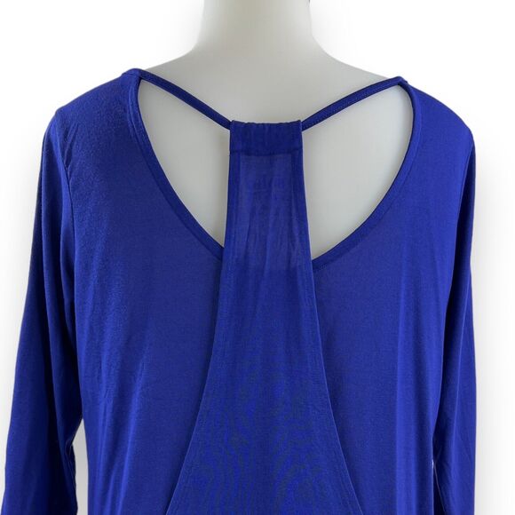 soho New York & Co Jeans WOMENS SMALL Blue 3/4 Sleeve Covered Strap-Back Top NEW - Picture 16 of 16